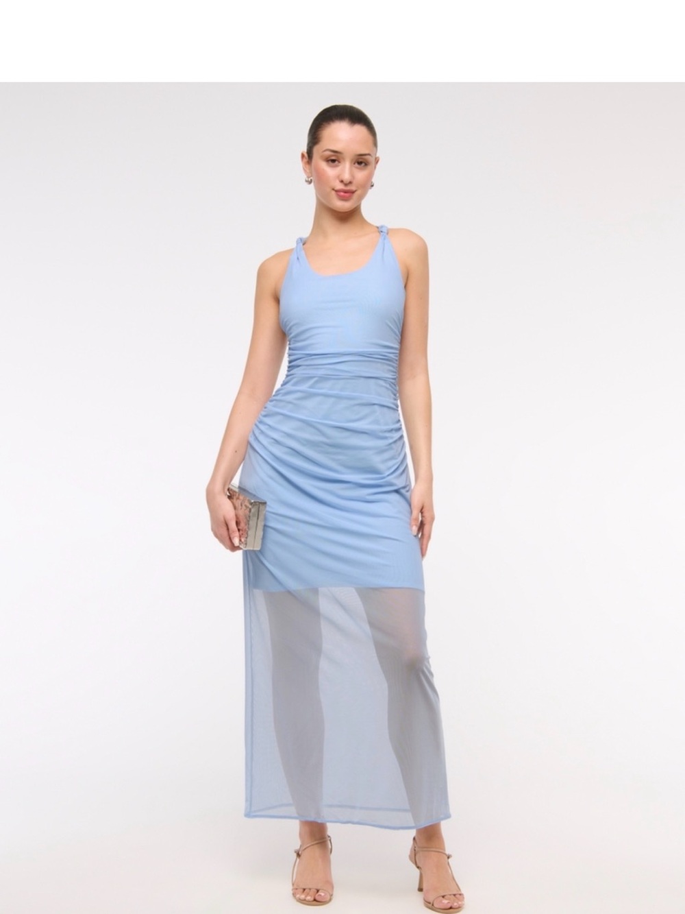 Light Blue Sheer Overlay Maxi Dress